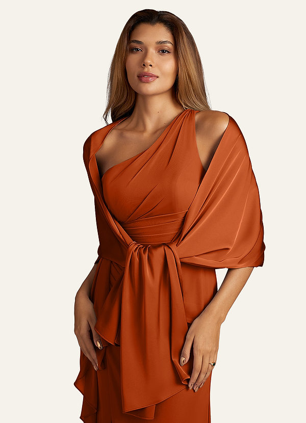 front Azazie Matching Color Aleena Stretch Satin Shawl