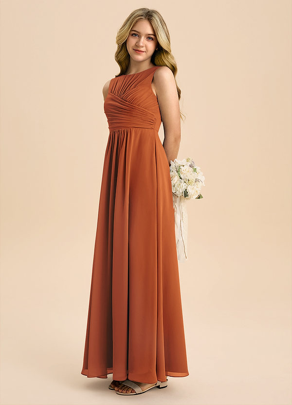 Azazie Skyla Junior Vestido de Canela de Gasa de Corte en A con Plisado image1