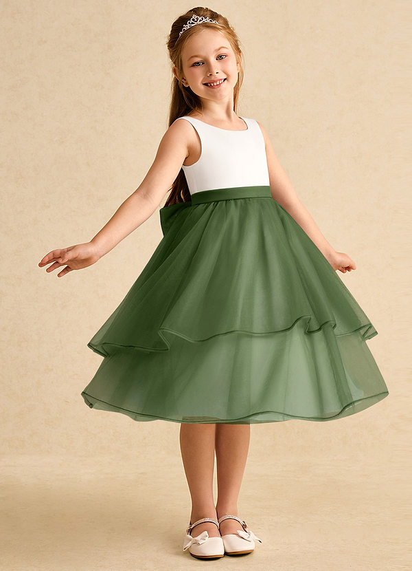 Azazie Rene Vestidos de Niña de Flores Vestido de Marfil Oliva de Tul de Corte En A con Lazo image1