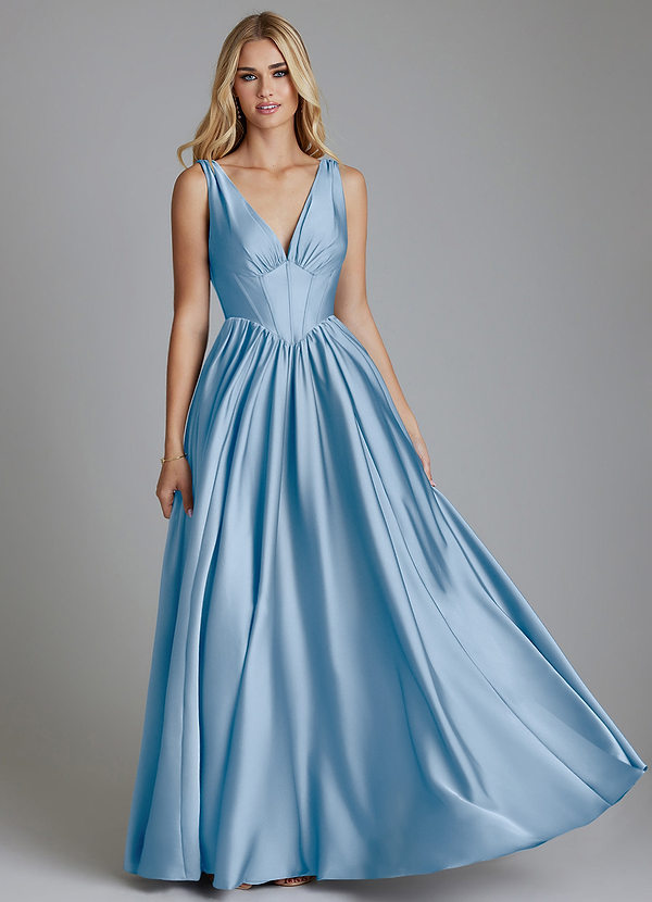 Azazie Delmie Brudtärneklänningar Klä av A-Linje i Stretch Satin Korsett Puderblå image1