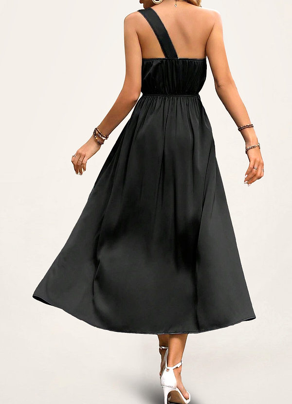 back Petrey Black One-Shoulder Midi Dress
