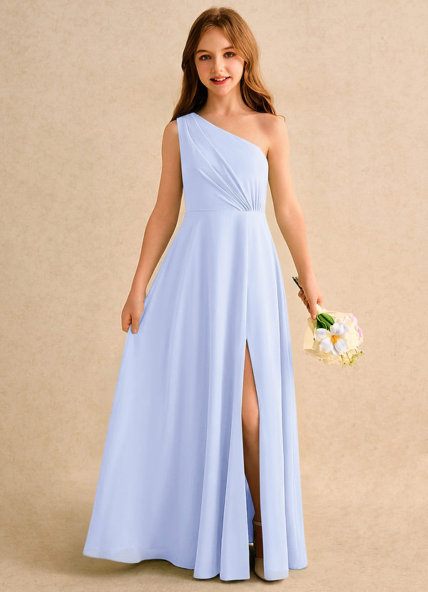 Azazie Puddles Girls Formal Robes de Fillette d'Honneur Robe Trapèze en Mousseline de soie Une épaule Lavande image1