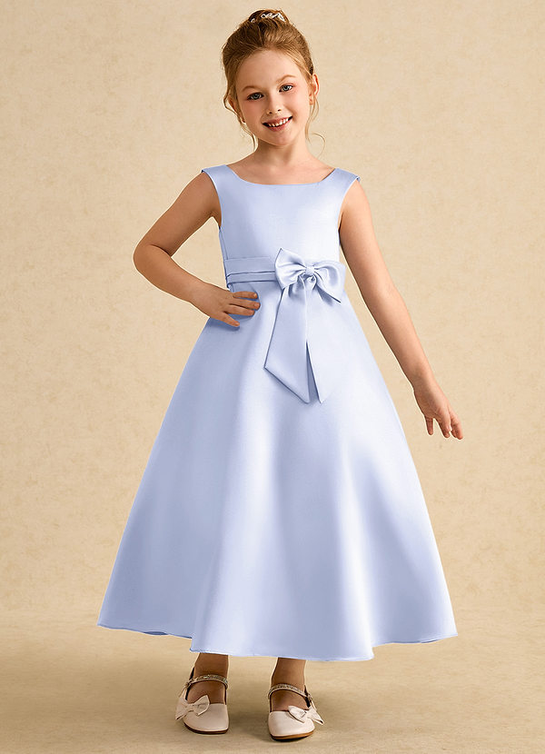 Azazie Eve Abiti da Ragazza di Fiori Abito A-Line in Raso Opaco Plissettato Lavanda image1