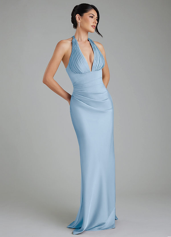 Azazie Torrance Robes de demoiselle d'honneur Robe Sirène en Satin extensible Corset Poudre Bleue image1