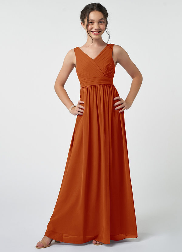 Azazie Kora Junior Paprika A-Line Pleated Chiffon Dress image1
