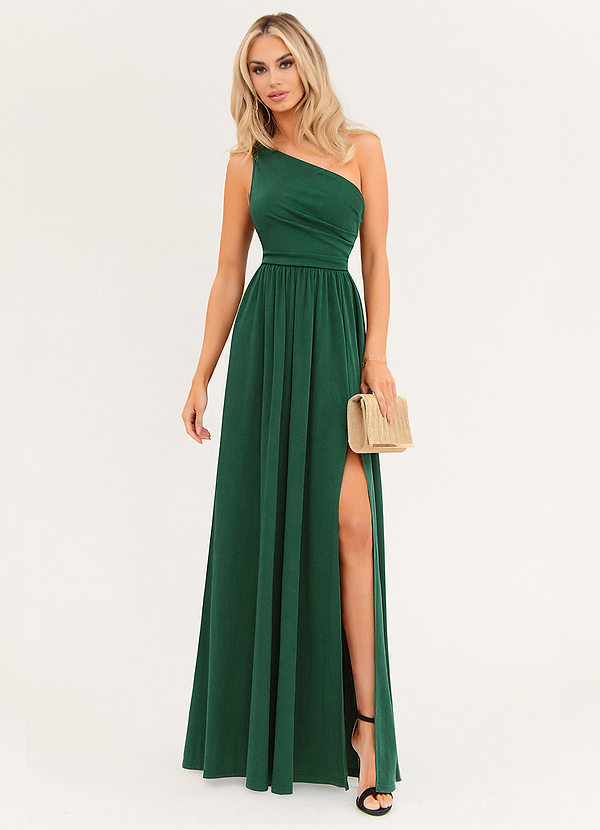 On The Guest List Dark Emerald One-Shoulder Maxi Dress image1