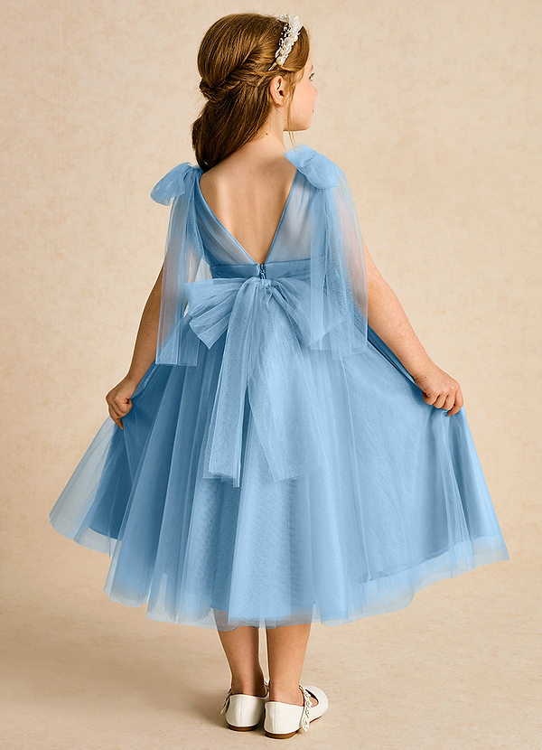 Azazie Dori Robes de Fillette d'Honneur Robe Trapèze en Tulle Rayé Acier Bleuté image1