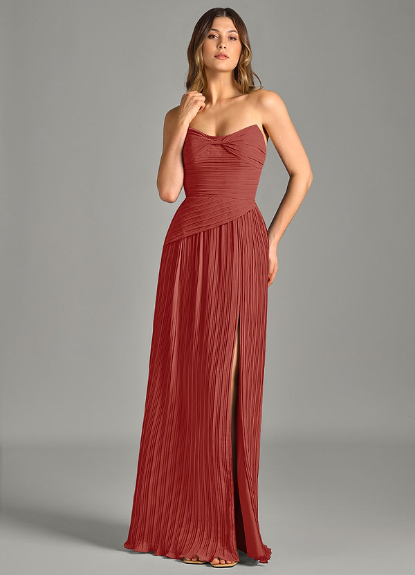 Azazie Becka Bridesmaid Dresses Terracotta A-Line Strapless Chiffon Dress image1