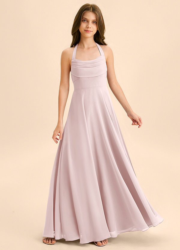 Azazie Kady Junior Abito A-Line in Chiffon Scollo a Cuore Rosa Rossore image1