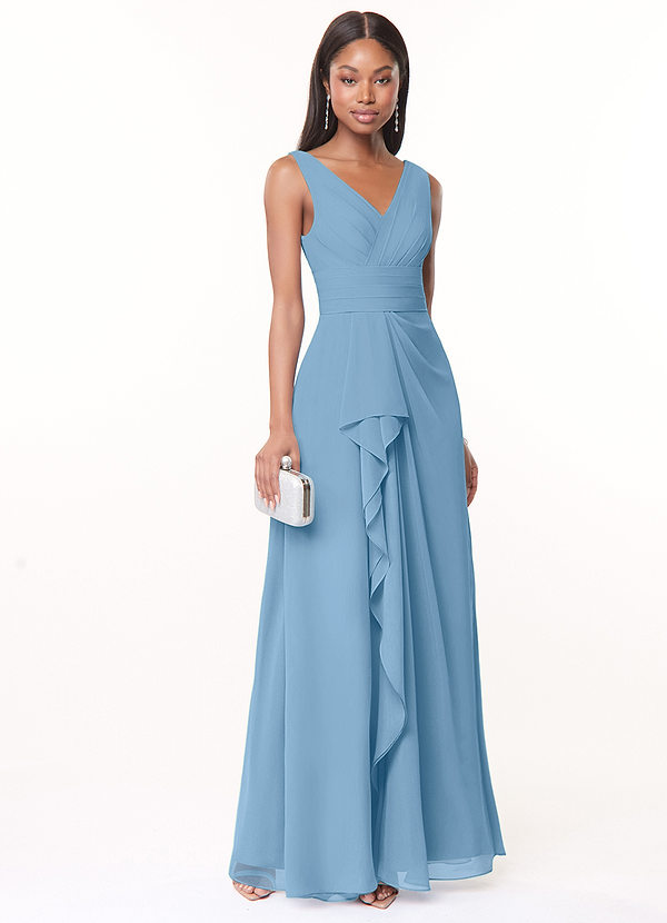 Azazie Julianna Bridesmaid Dresses Steel Blue A-Line Chiffon Dress image1