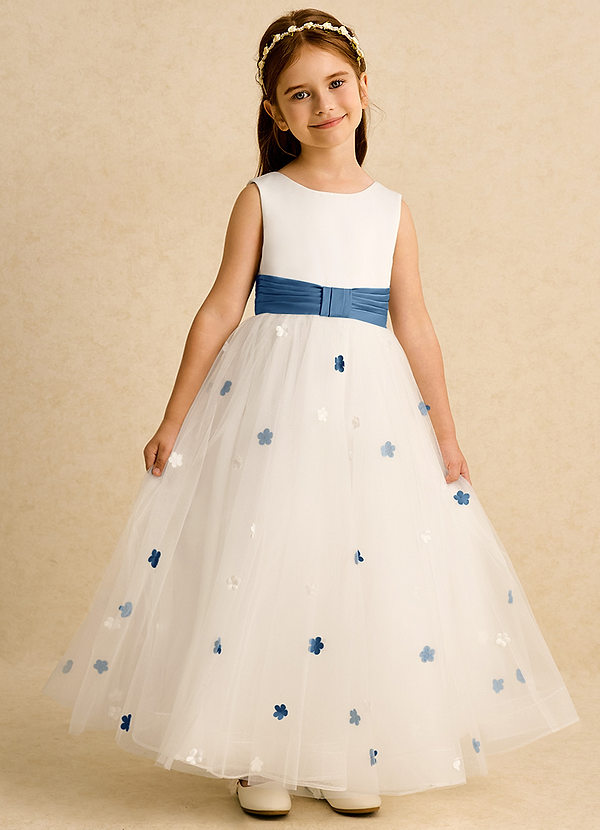 Azazie Cricket Vestidos de Niña de Flores Vestido de Marfil Crepúsculo de Satin Mate de Corte Princesa con Plisado image1