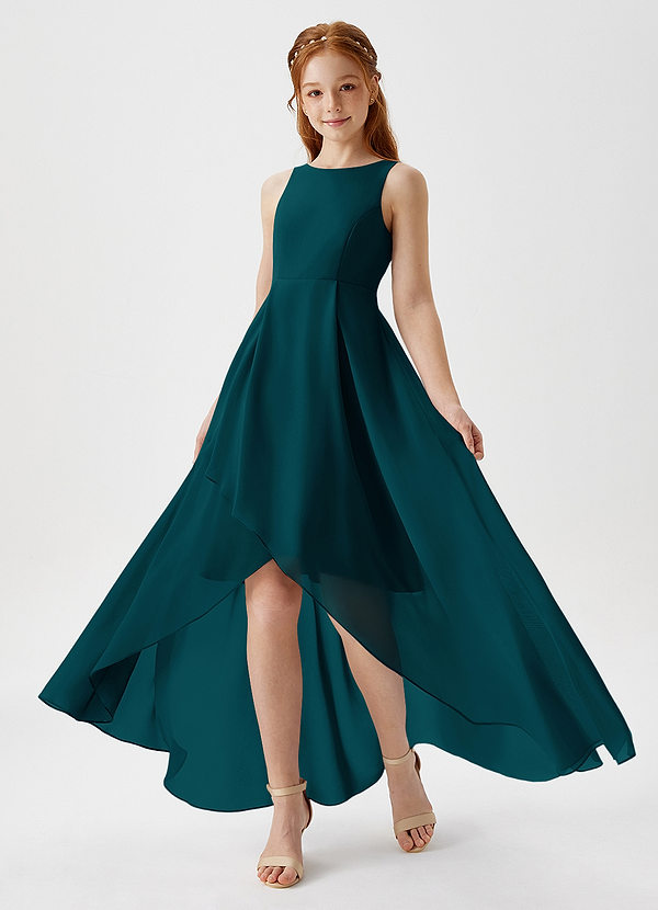 Azazie Lizette Junior Pine A-Line Pleated Chiffon Dress image1