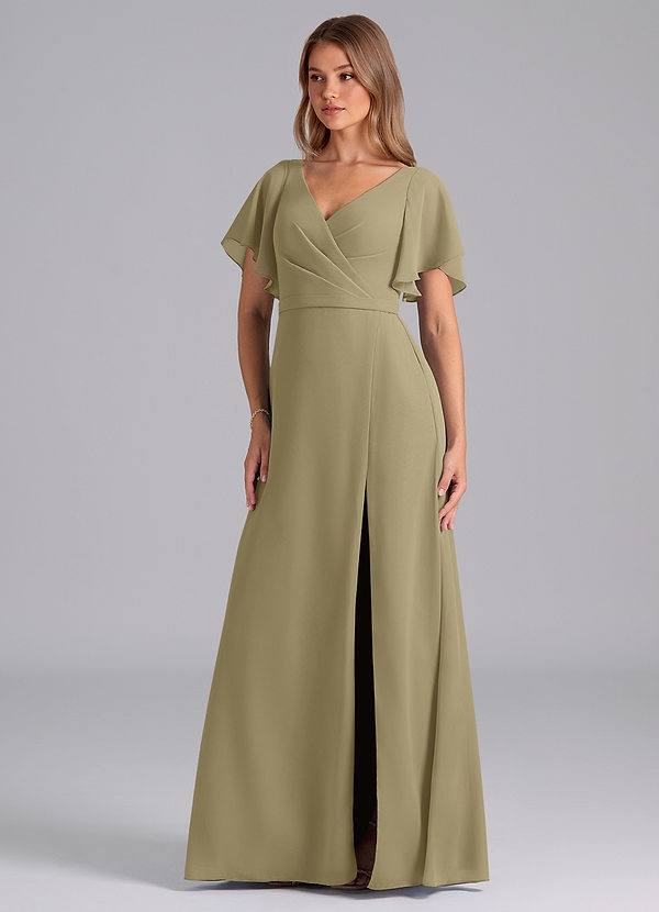 Azazie Ambrosia Bridesmaid Dresses Moss Green A-Line Pleated Chiffon Dress image1