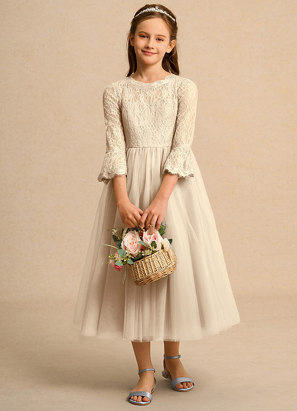 Azazie Lamb Girl Abiti da Ragazza di Fiori Abito Principessa in Pizzo Champagne image1