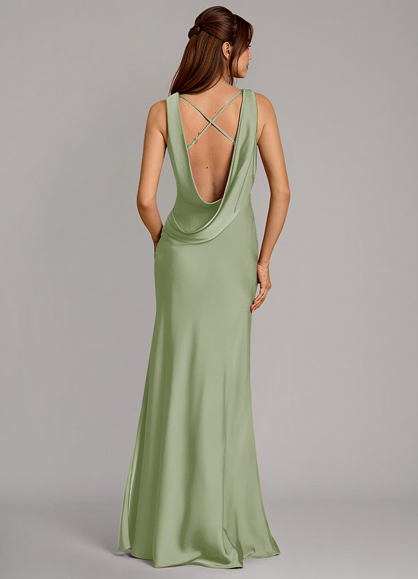 Azazie Cheryl Vestidos Dama de Honor Vestido de Salvia Polvorienta de Satén Elástico de Corte Sirena image1