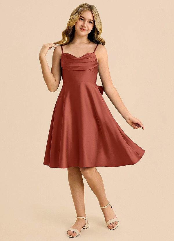 Azazie Bear Junior Terracotta A-Line Sweetheart Neckline Stretch Satin Dress image1