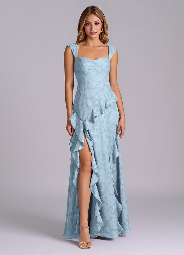 Azazie Sloane Vestidos Dama de Honor Vestido de Azul Cielo de Devorado Floral de Corte en A con Escote de Corazón image1