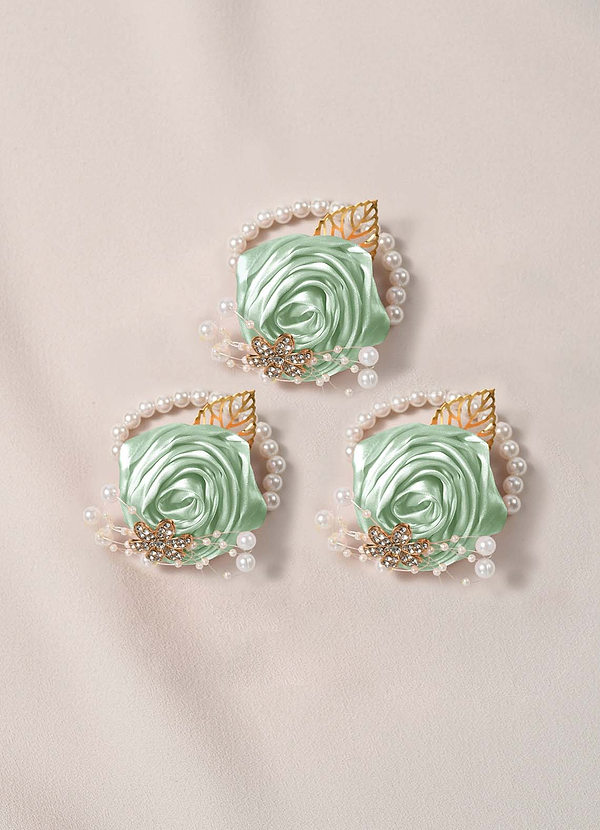 front 3 pezzi di fiori da polso per damigelle d'onore in colori coordinati con braccialetto di perle