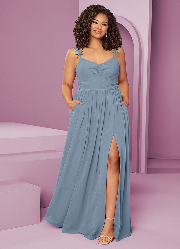 Barbie ♥ Azazie Bridesmaid Dresses Dusty Blue A-Line Pleated Chiffon Dress image1