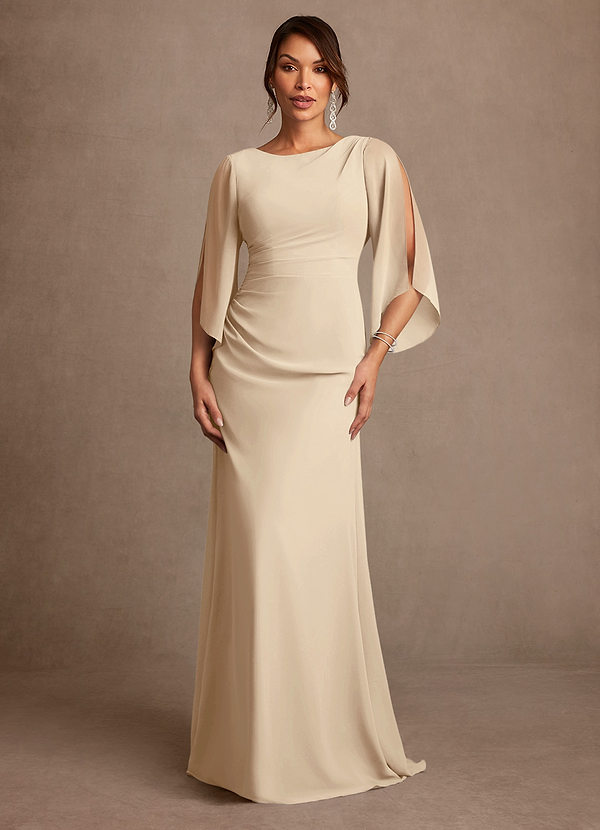 Azazie Anaheim Mother of the Brides Dresses Champagne A-Line Pleated Chiffon Dress image1