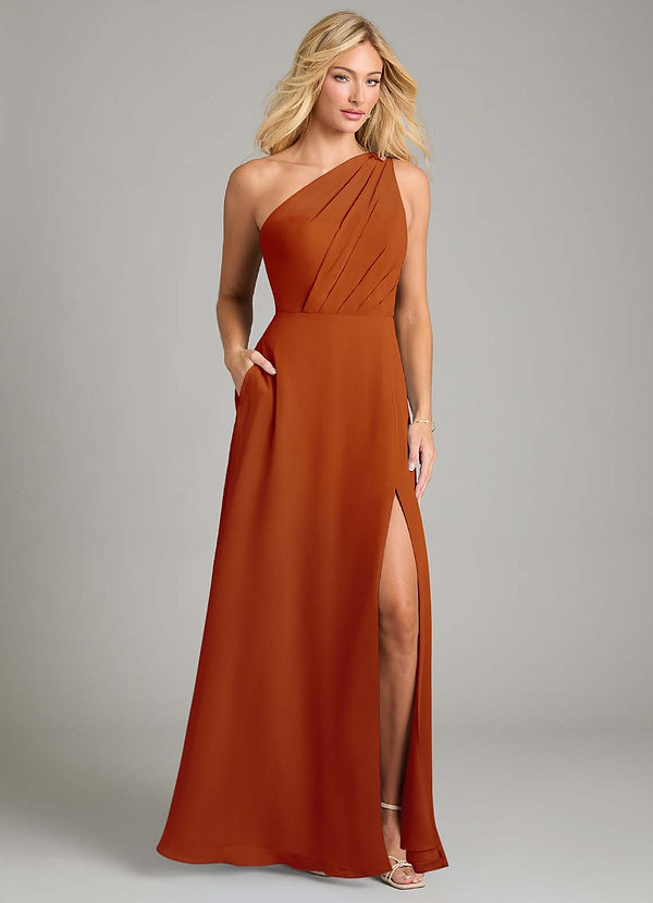 Azazie Phaedra Bridesmaid Dresses Paprika A-Line One Shoulder Chiffon Dress image1