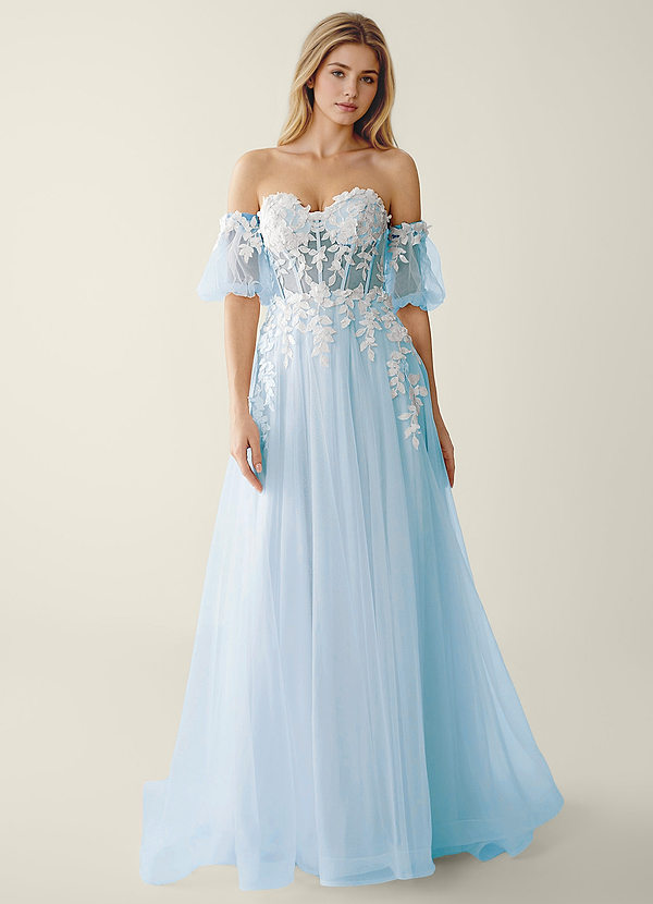 Luname Himmelsblå 3D Blommig Spets Tyll Balklänning image1