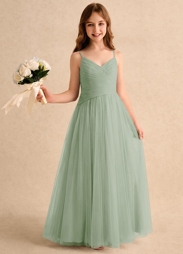 Azazie Poppy Girls Formal Bloemenmeisjesjurken A-lijn Jurk van Tule Geplooide Stoffige Salie image1