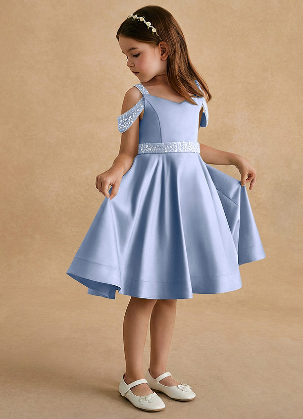 Azazie Judi Flower Girl Dresses Ice A-Line Matte Satin Dress image1