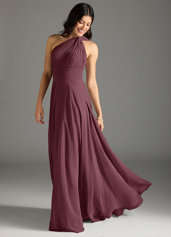 Azazie Charlize Bridesmaid Dresses Sangria A-Line One Shoulder Chiffon Dress image1