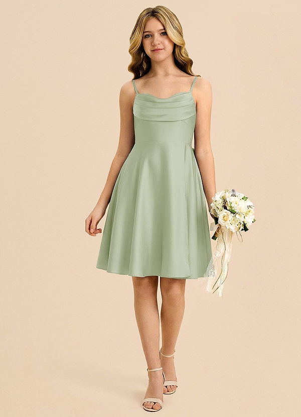 Azazie Bear Vestido de Salvia Polvorienta de Satén Elástico de Corte en A con Escote de Corazón image1