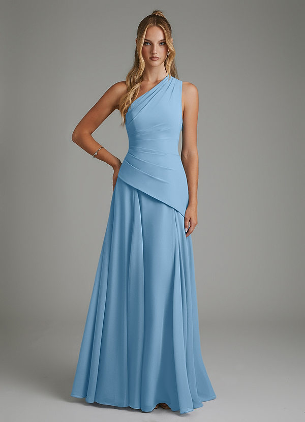 Azazie Holly Bridesmaid Dresses Steel Blue A-Line Corset Chiffon Dress image1