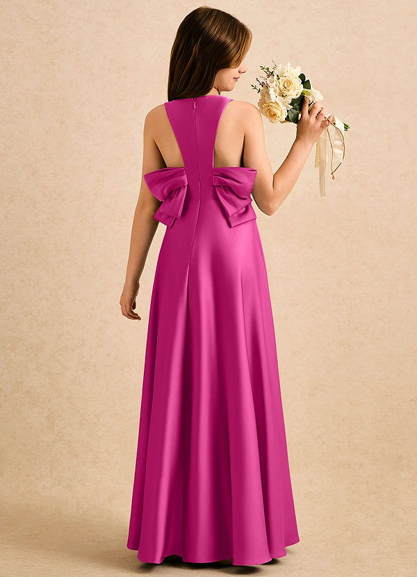 Azazie Nisha Girls Formal Sukienki dla dziewczynek sypiących kwiaty Linia A Pofałdowany Satyna elastyczna Długość podłogi Sukienka image1