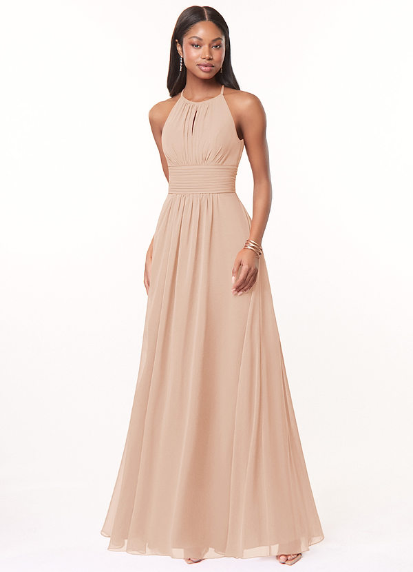 Azazie Bonnie Bridesmaid Dresses English Rose A-Line Keyhole Ruched Chiffon Dress image1
