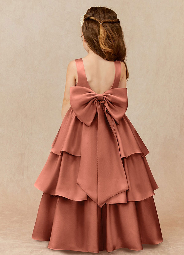 Azazie Margie Flower Girl Dresses Clay A-Line Bow Stretch Satin Dress image1