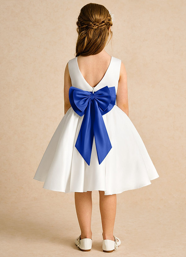 Azazie Sosie Blumenkinder Kleider A-Linie Plissee Matte Satin Kleid Elfenbein Königsblau image1