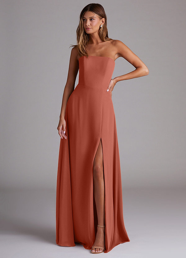 Azazie Wren Bridesmaid Dresses Clay A-Line Side Slit Chiffon Convertible Dress image1