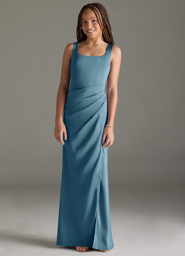 Azazie Mero Junior Bermuda Mermaid Pleated Stretch Satin Dress image1