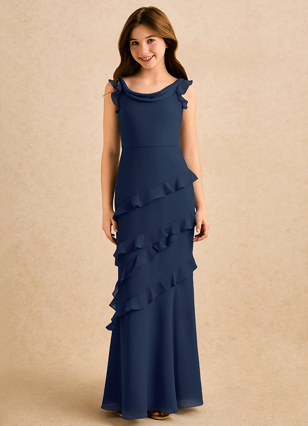 Azazie Aria Girls Formal Flower Girl Dresses Dark Navy Mermaid Ruched Chiffon Dress image1