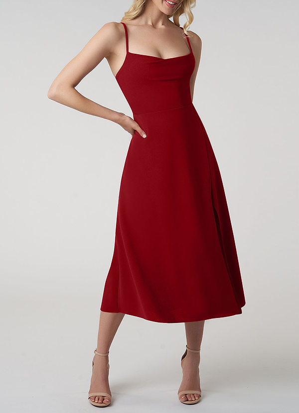 front  Vin Robe mi-longue à col bénitier en satin minimaliste