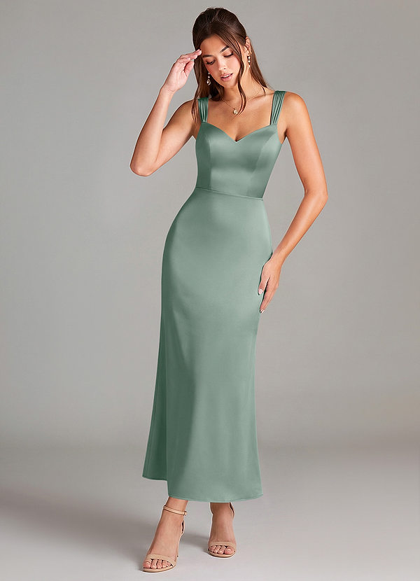 Azazie Denice Suknie dla druhen Osłona Pofałdowany Satyna elastyczna Długość kostki Sukienka image1