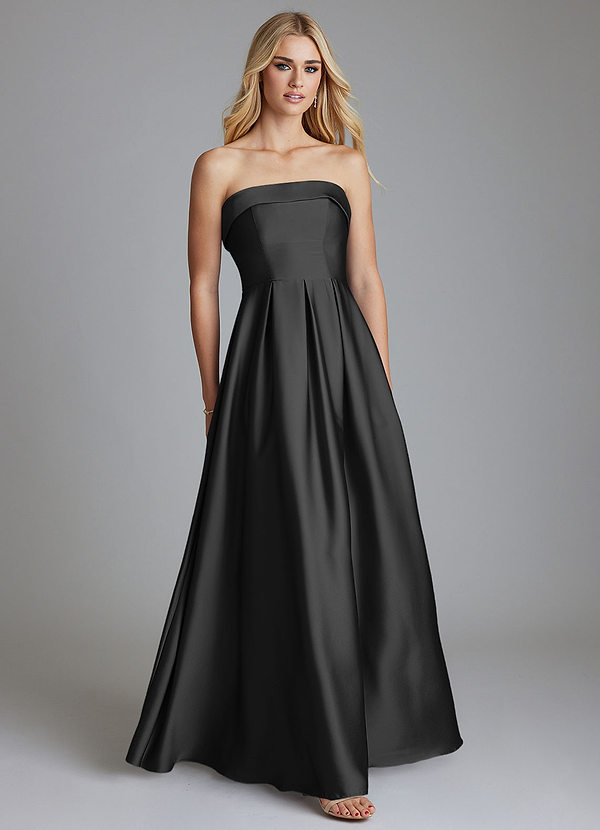 Azazie Lucienne Bridesmaid Dresses Black A-Line Strapless Stretch Satin Convertible Dress image1