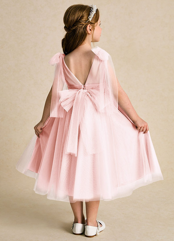 Azazie Dori Robes de Fillette d'Honneur Robe Trapèze en Tulle Rayé Rose Pâle image1