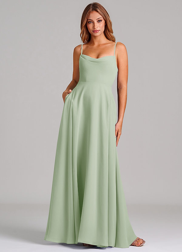 Azazie Elle Bridesmaid Dresses Dusty Sage A-Line Pleated Chiffon Dress image1