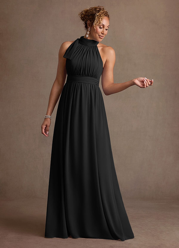 Azazie Antoinette Mother of the Brides Dresses Black A-Line Pleated Chiffon Dress image1