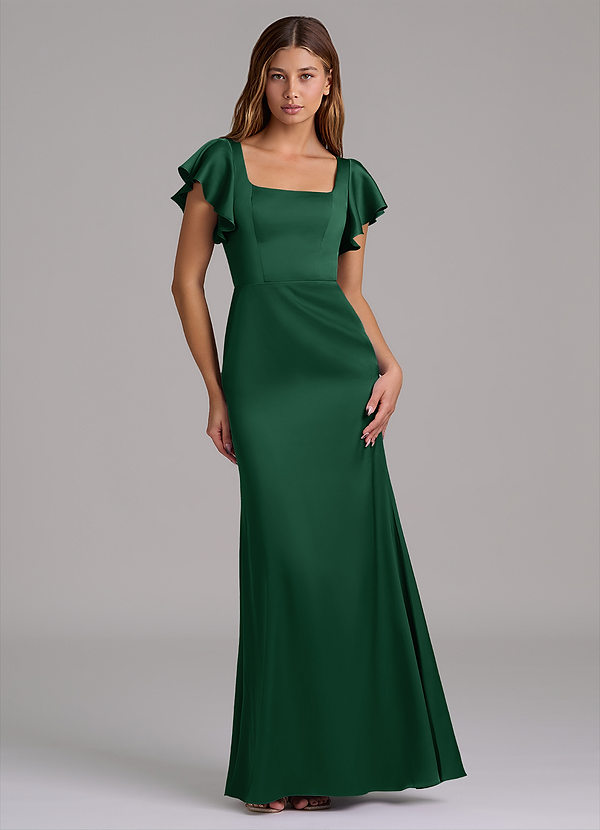 Azazie Elkie 신부 들러리 드레스 인어 스퀘어 네크라인 스트레치 새틴 바닥 길이 드레스 image1