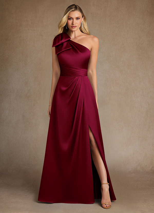 Azazie Easton Mother of the Brides Dresses Burgundy A-Line One Shoulder Stretch Satin Dress image1