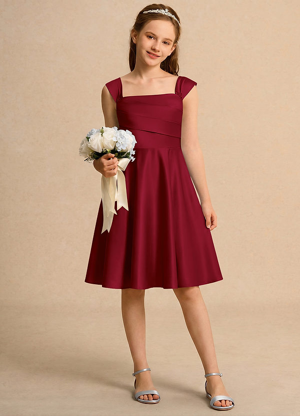 Azazie Budle Girls Formal Flower Girl Dresses Burgundy A-Line Pleated Matte Satin Dress image1