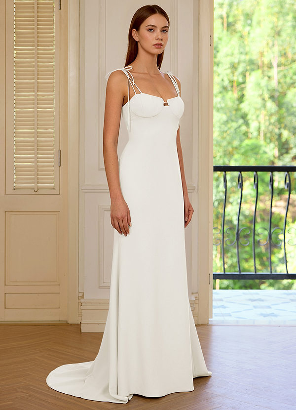 Thalassa Wit Galajurk met oceaanblauwe halslijn en vetersluiting image1