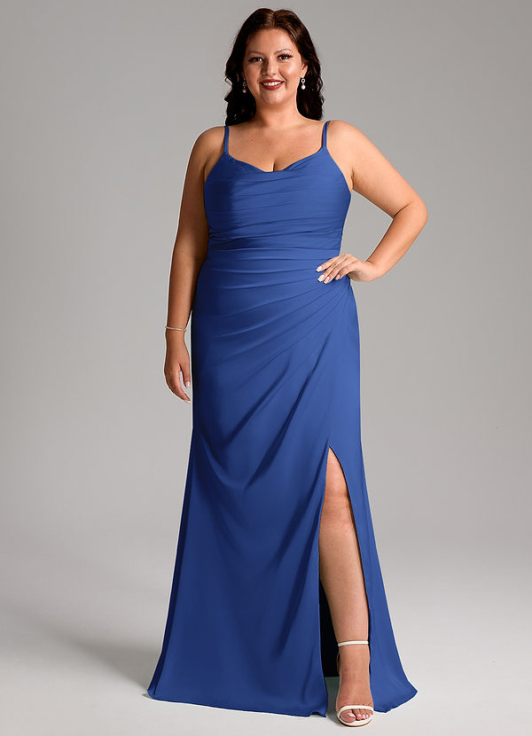 Azazie Deandra Bridesmaid Dresses Royal Blue Mermaid Pleated Stretch Satin Dress image1