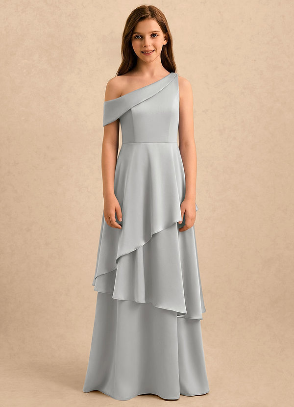 Azazie Shyloh Girls Formal Sukienki dla dziewczynek sypiących kwiaty Linia A Zza ramienia Satyna elastyczna Długość podłogi Sukienka image1